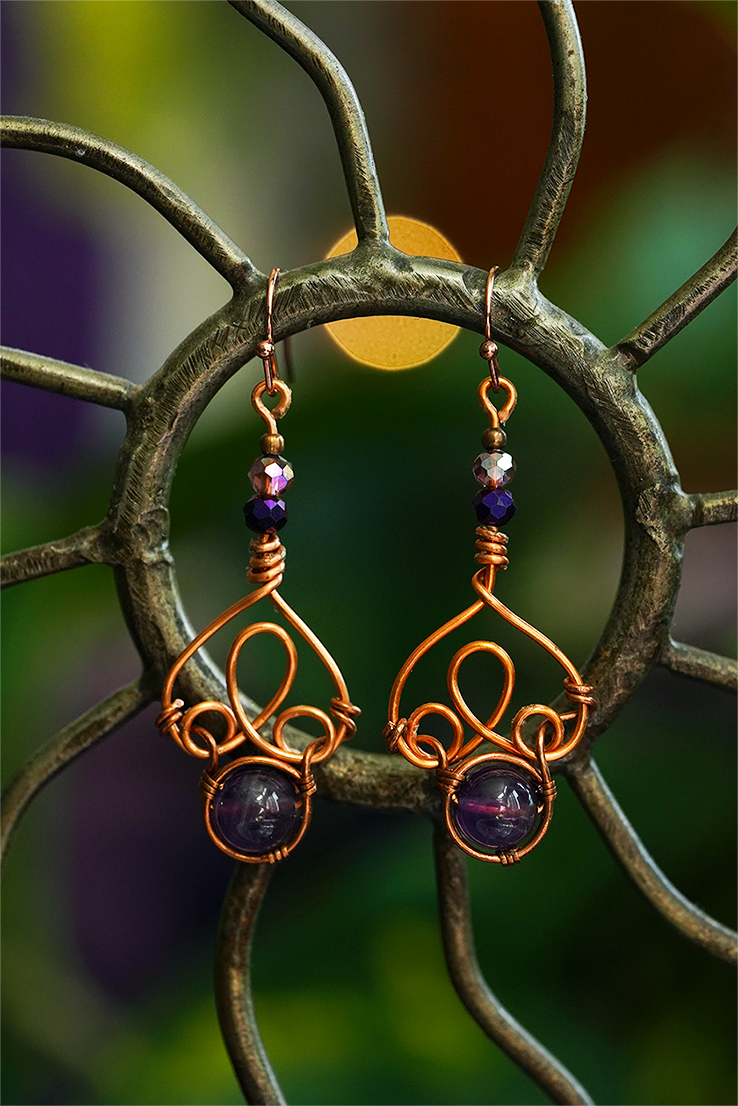 Fae Filigree Wire Wrapped Earrings - Copper/Assorted Gemstones