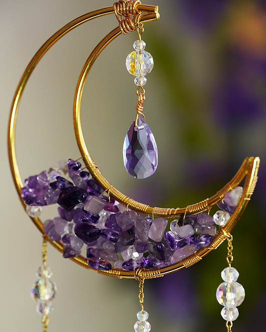 Crystal Crescent Suncatcher - Amethyst & Fluorite