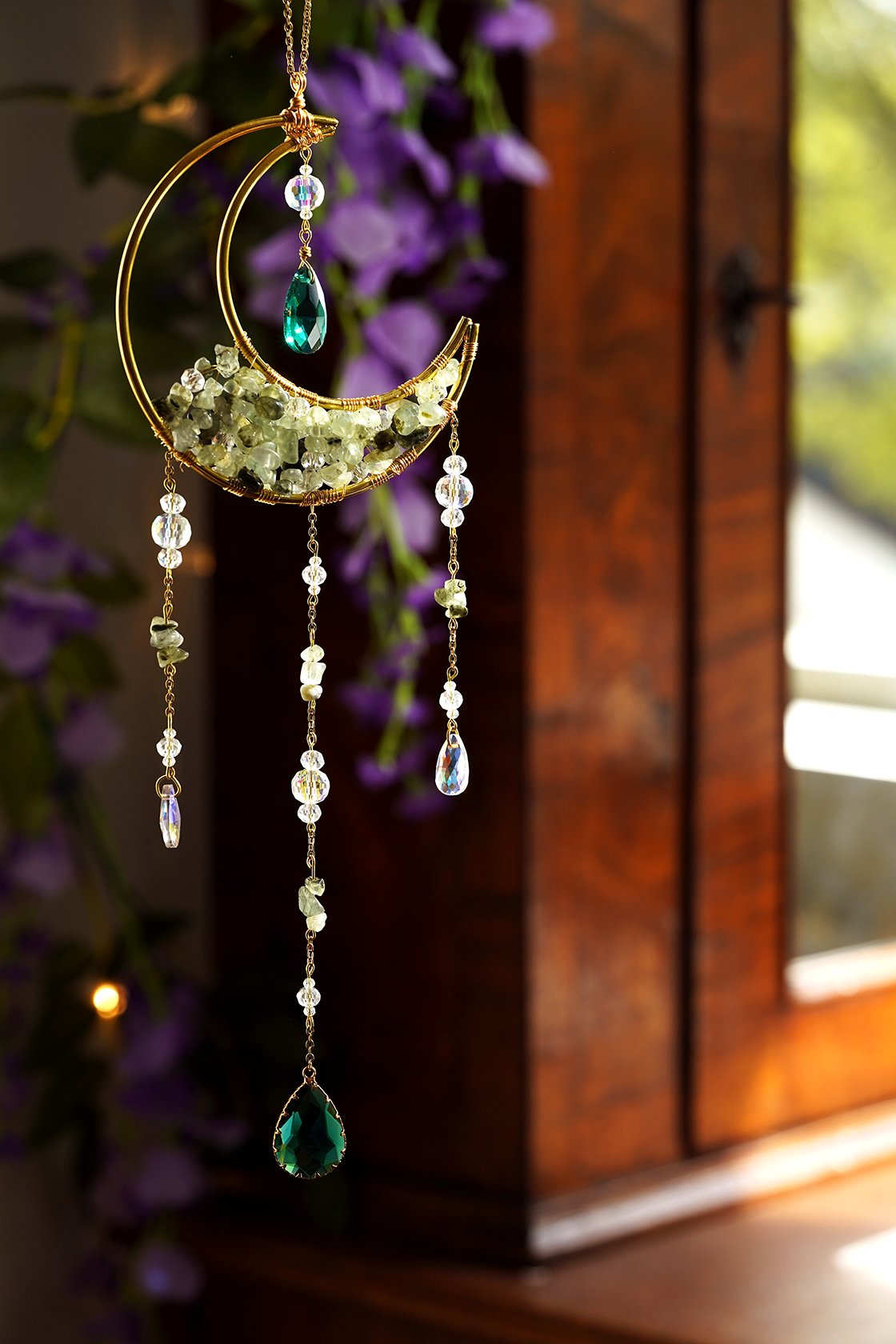 Crystal Crescent Suncatcher - Aventurine & Fluorite