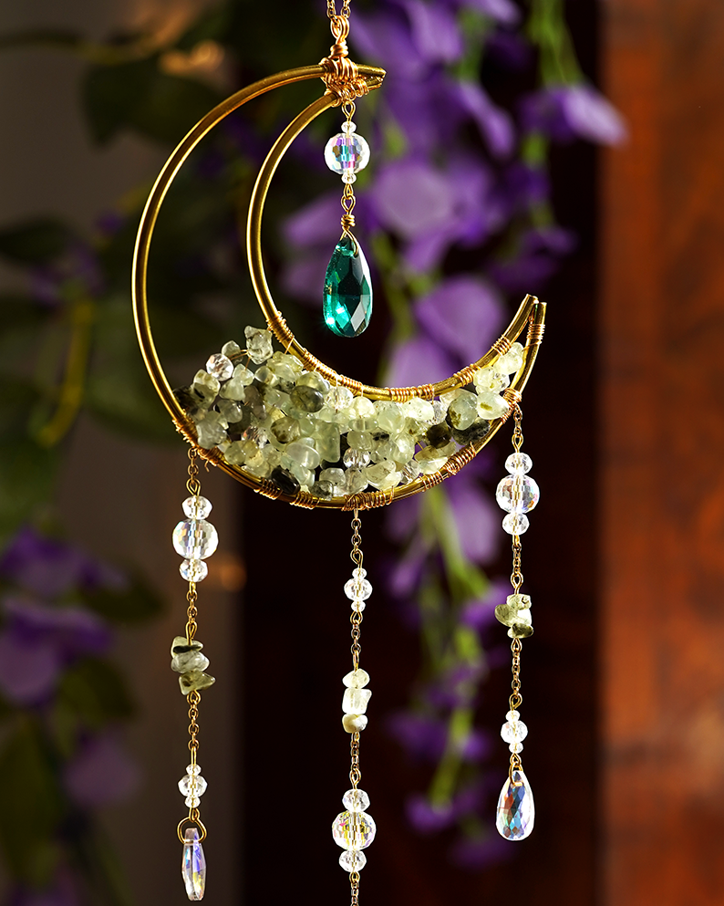 Crystal Crescent Suncatcher - Aventurine & Fluorite