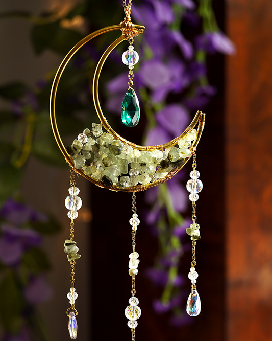 Crystal Crescent Suncatcher - Aventurine & Fluorite