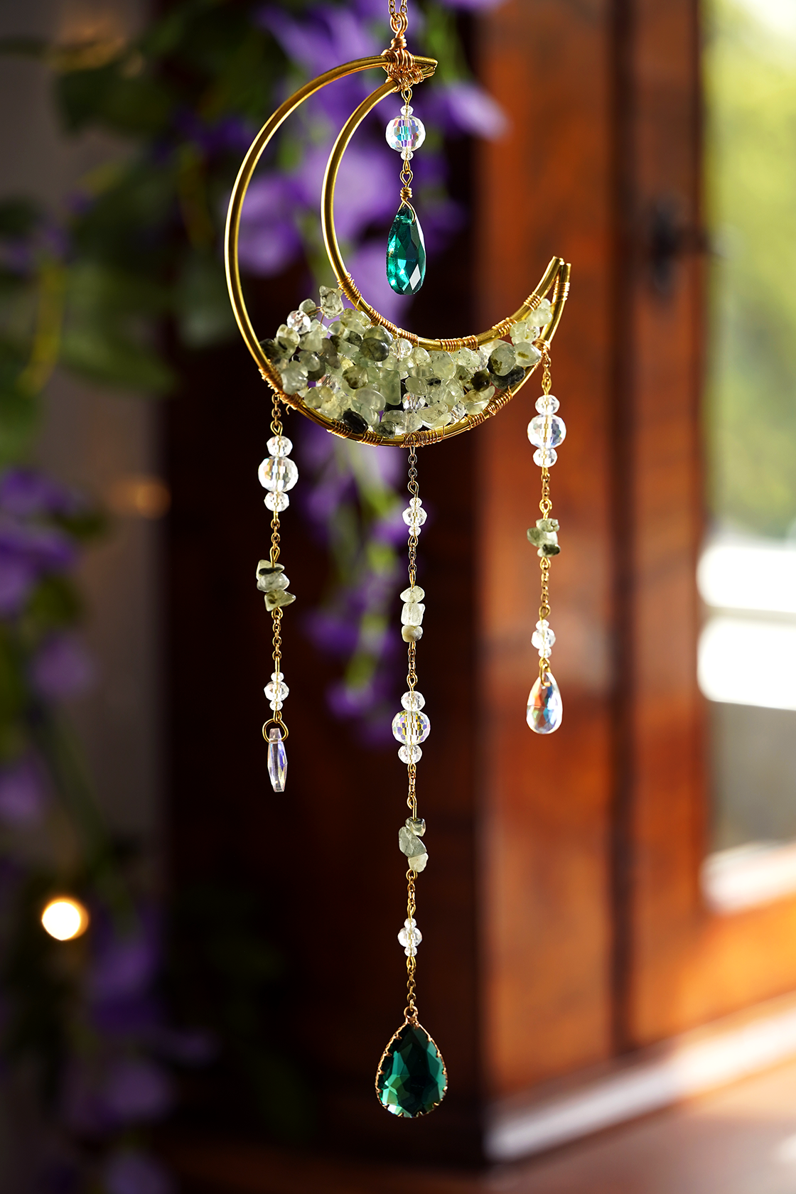 Crystal Crescent Suncatcher - Aventurine & Fluorite