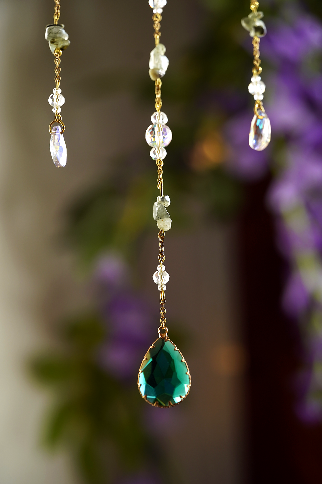 Crystal Crescent Suncatcher - Aventurine & Fluorite
