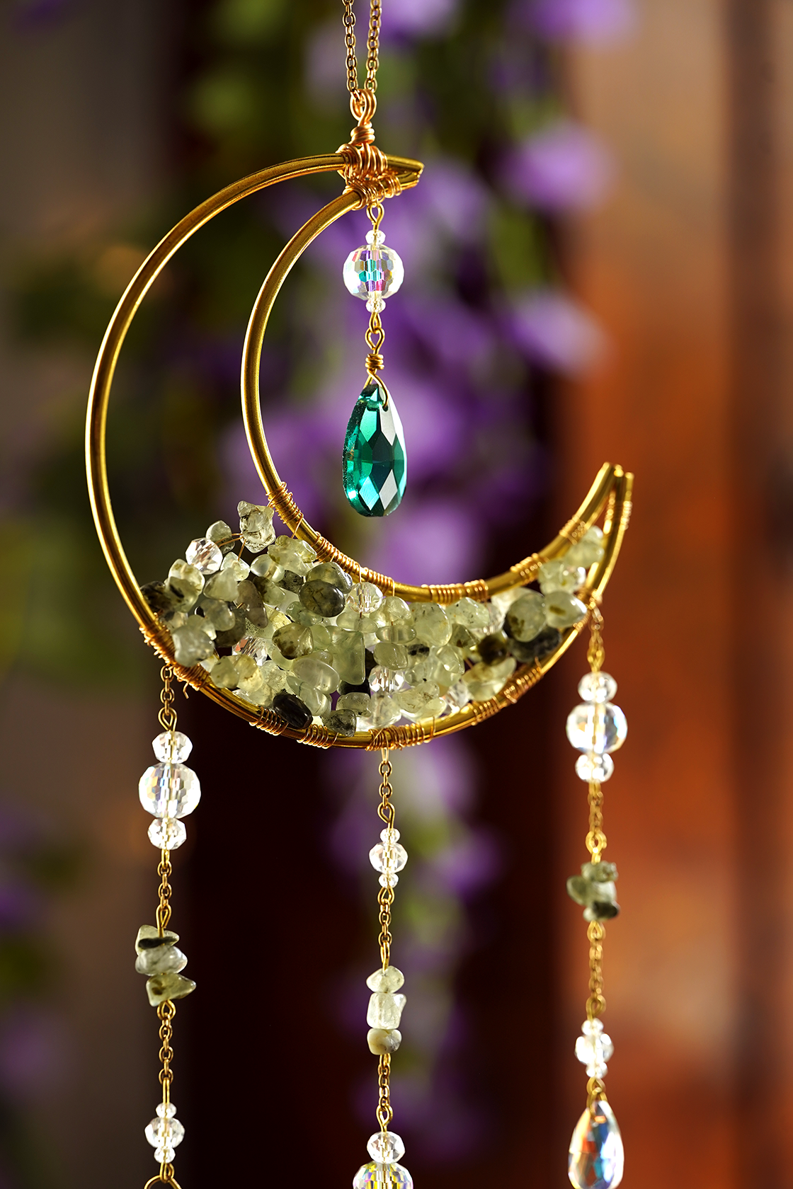 Crystal Crescent Suncatcher - Aventurine & Fluorite