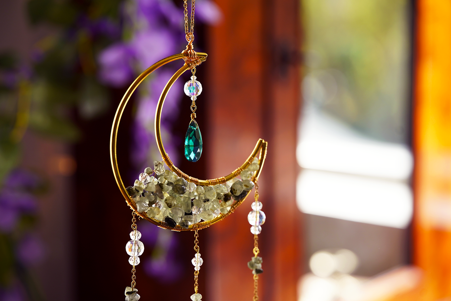 Crystal Crescent Suncatcher - Aventurine & Fluorite