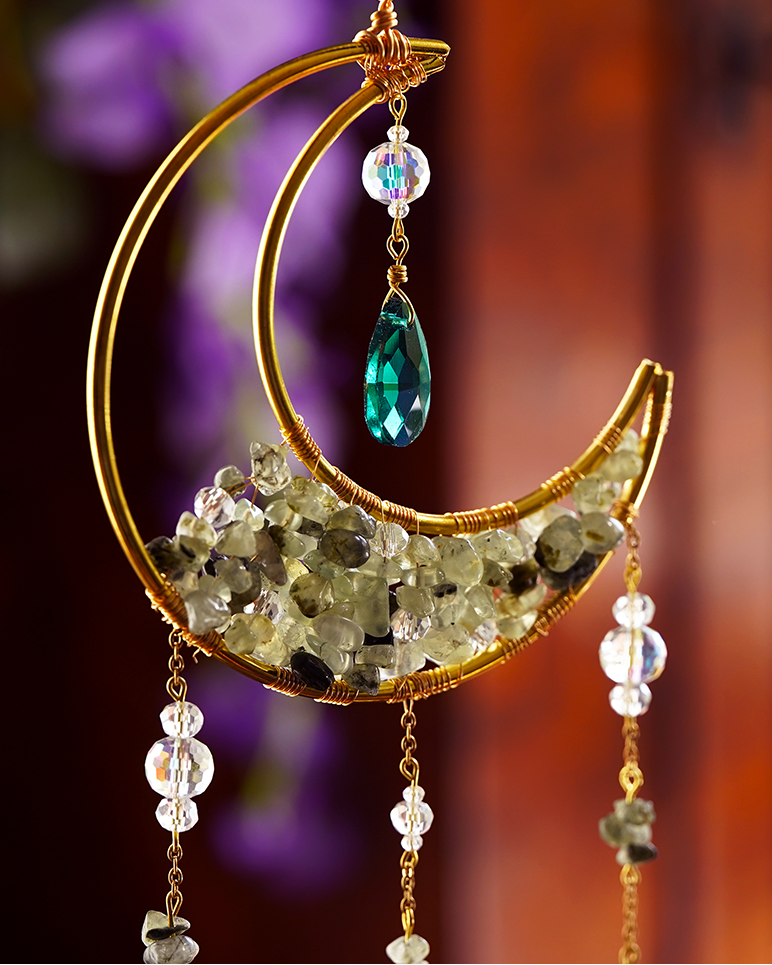 Crystal Crescent Suncatcher - Aventurine & Fluorite