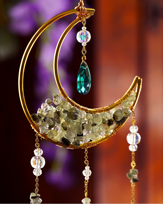 Crystal Crescent Suncatcher - Aventurine & Fluorite