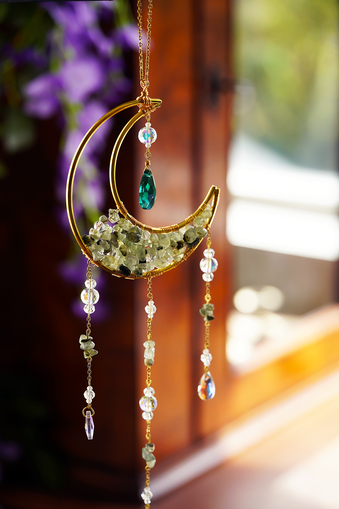 Crystal Crescent Suncatcher - Aventurine & Fluorite