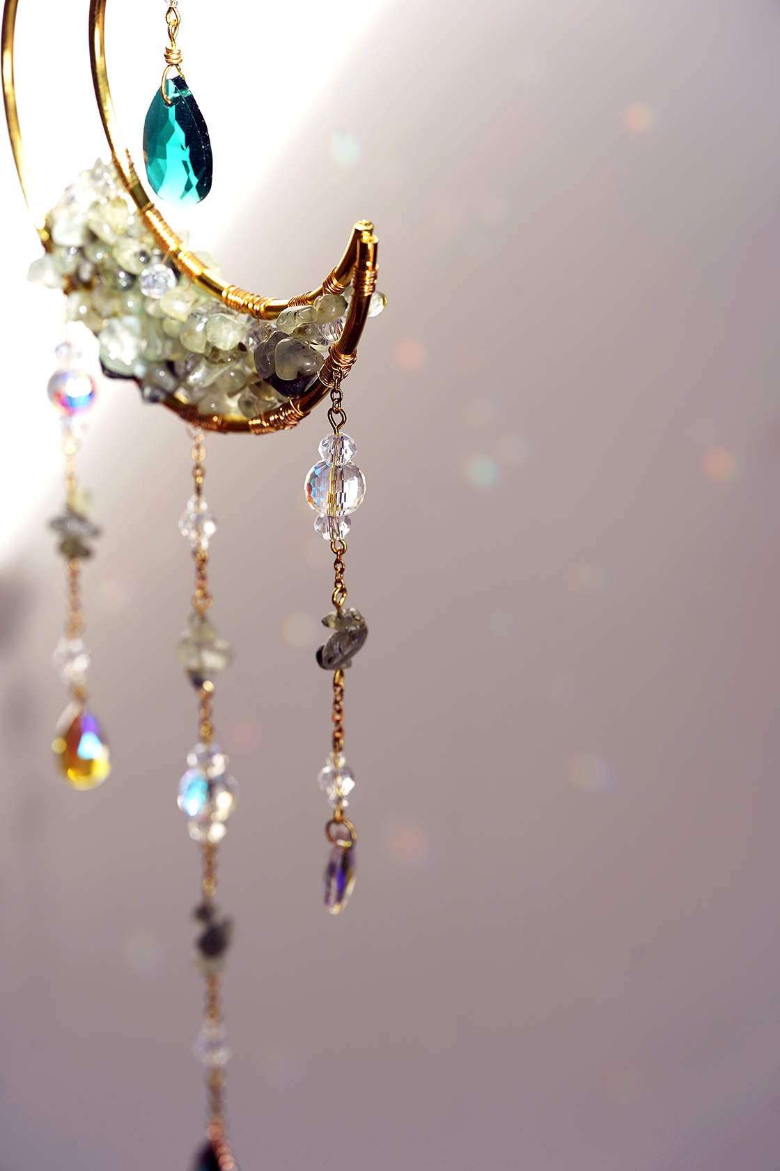 Crystal Crescent Suncatcher - Aventurine & Fluorite