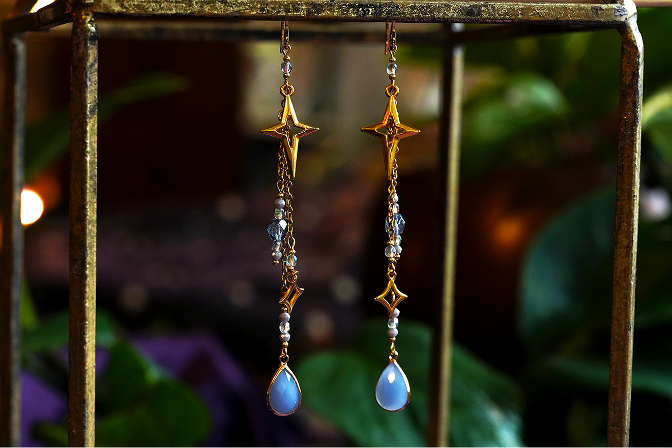 Starfall Earrings - Light Blue/Gold
