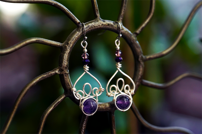 Fae Filigree Wire Wrapped Earrings - Silver/Assorted Gemstones