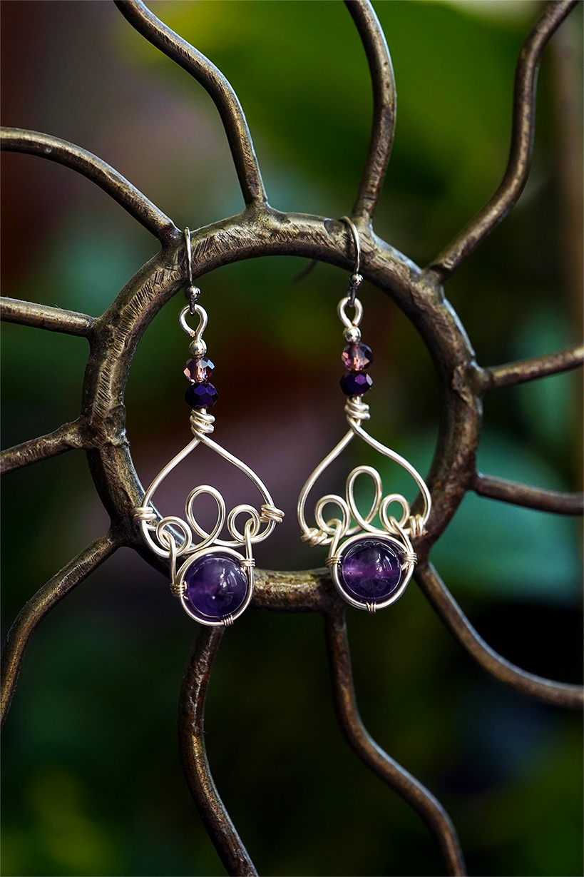 Fae Filigree Wire Wrapped Earrings - Silver/Assorted Gemstones
