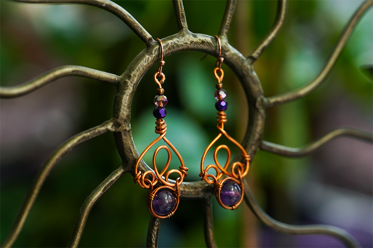 Fae Filigree Wire Wrapped Earrings - Copper/Assorted Gemstones