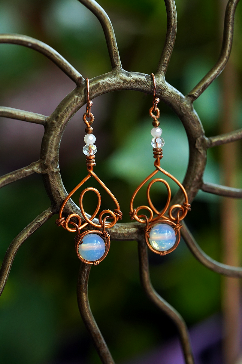 Fae Filigree Wire Wrapped Earrings - Copper/Assorted Gemstones