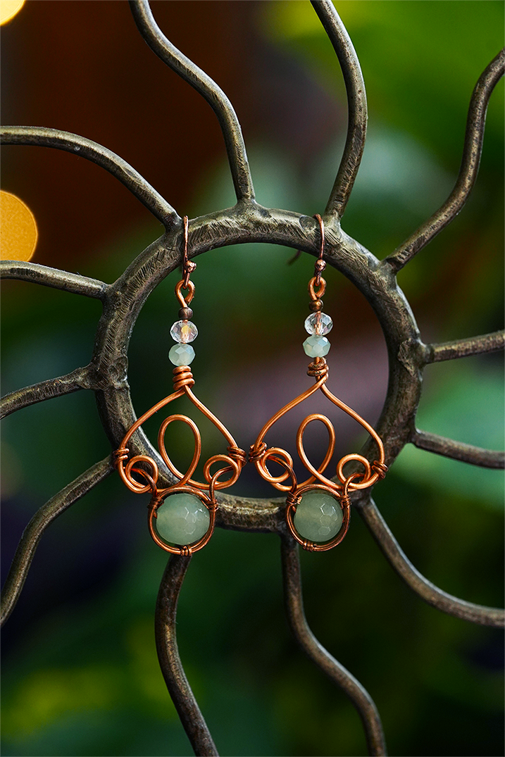 Fae Filigree Wire Wrapped Earrings - Copper/Assorted Gemstones