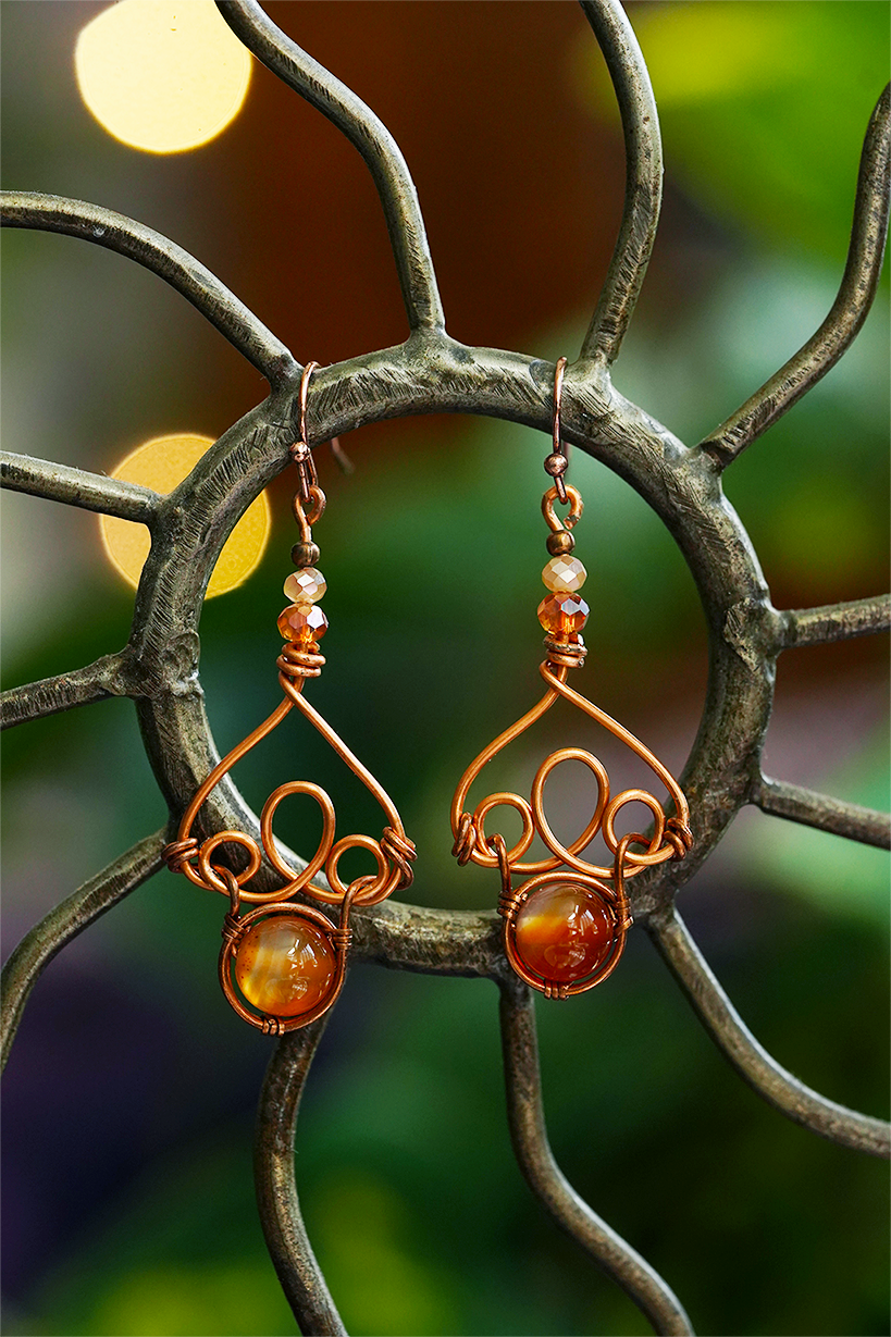 Fae Filigree Wire Wrapped Earrings - Copper/Assorted Gemstones