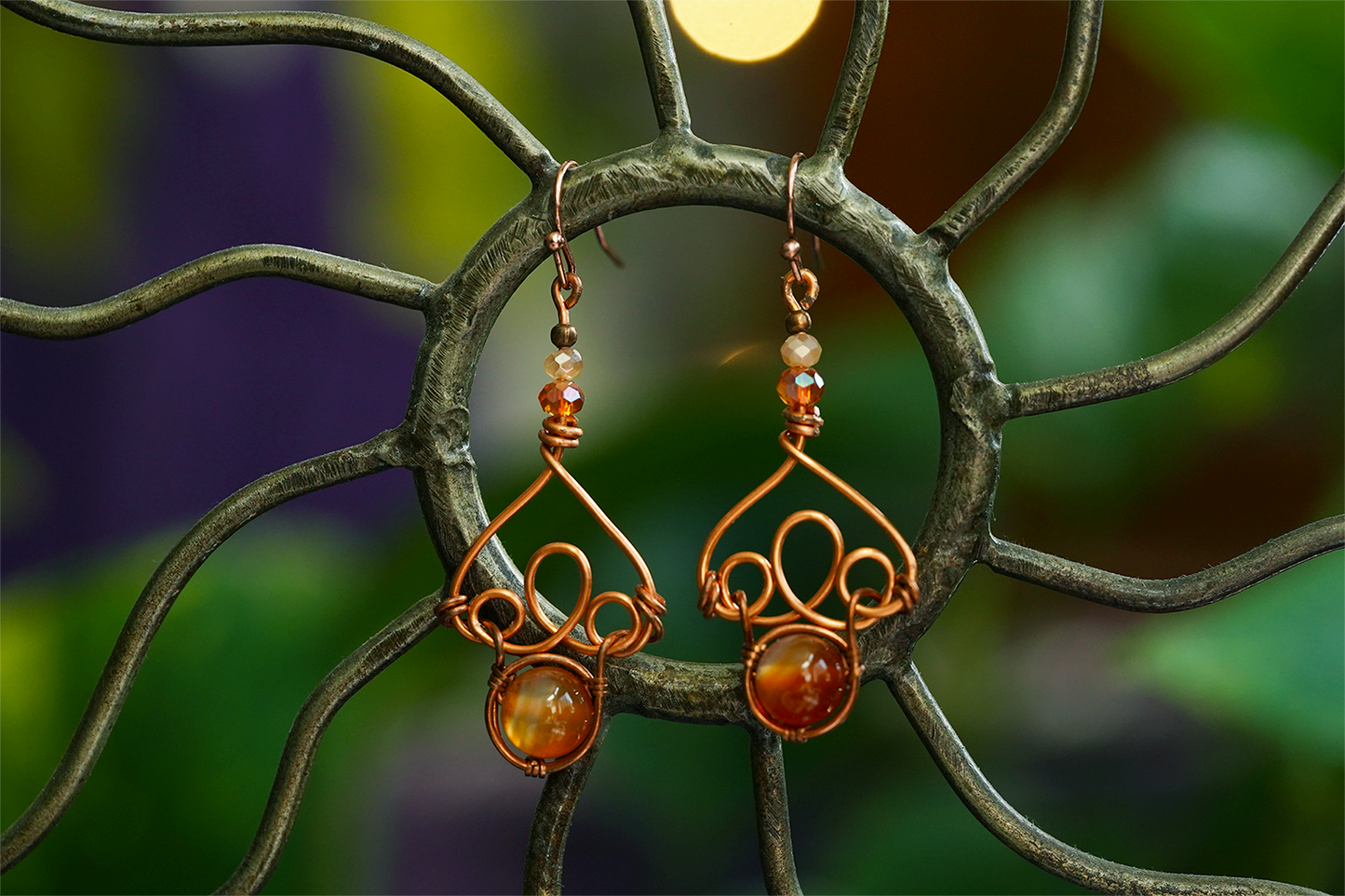 Fae Filigree Wire Wrapped Earrings - Copper/Assorted Gemstones