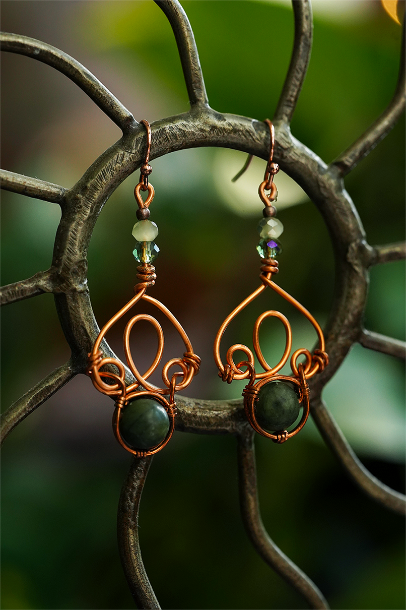 Fae Filigree Wire Wrapped Earrings - Copper/Assorted Gemstones