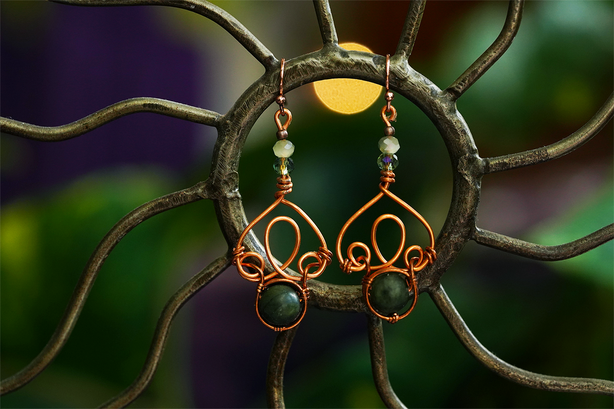 Fae Filigree Wire Wrapped Earrings - Copper/Assorted Gemstones