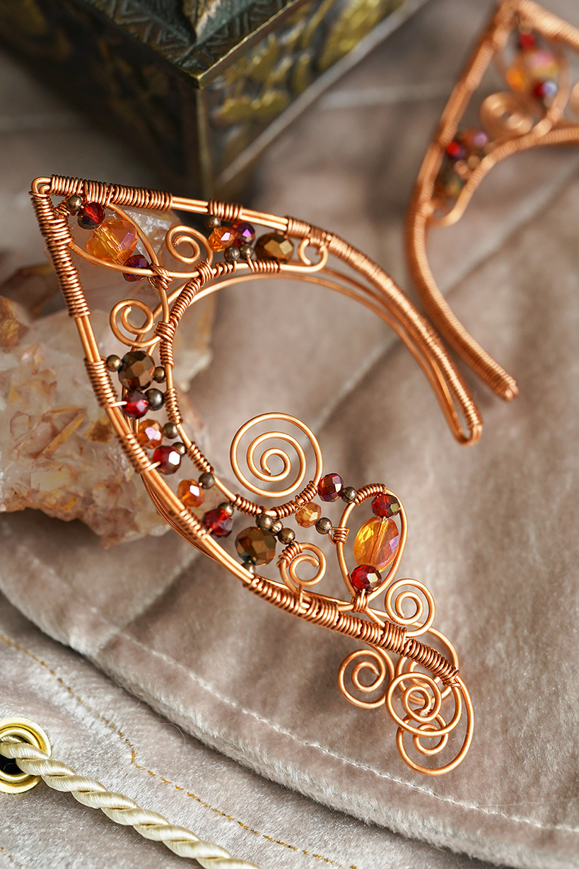 Lórien Ear Cuffs - Copper/Orange