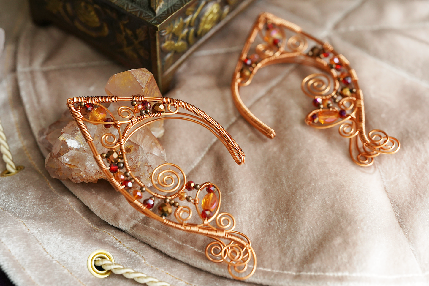 Lórien Ear Cuffs - Copper/Orange