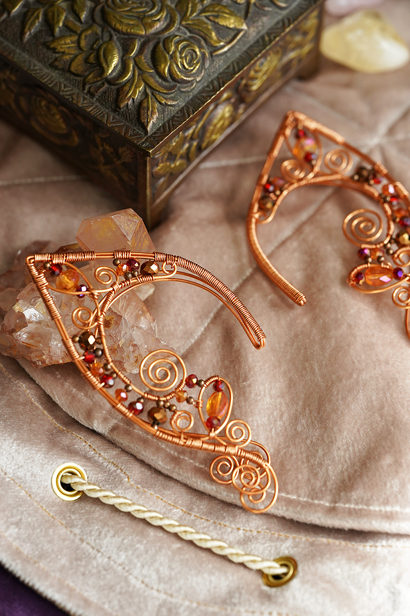 Lórien Ear Cuffs - Copper/Orange