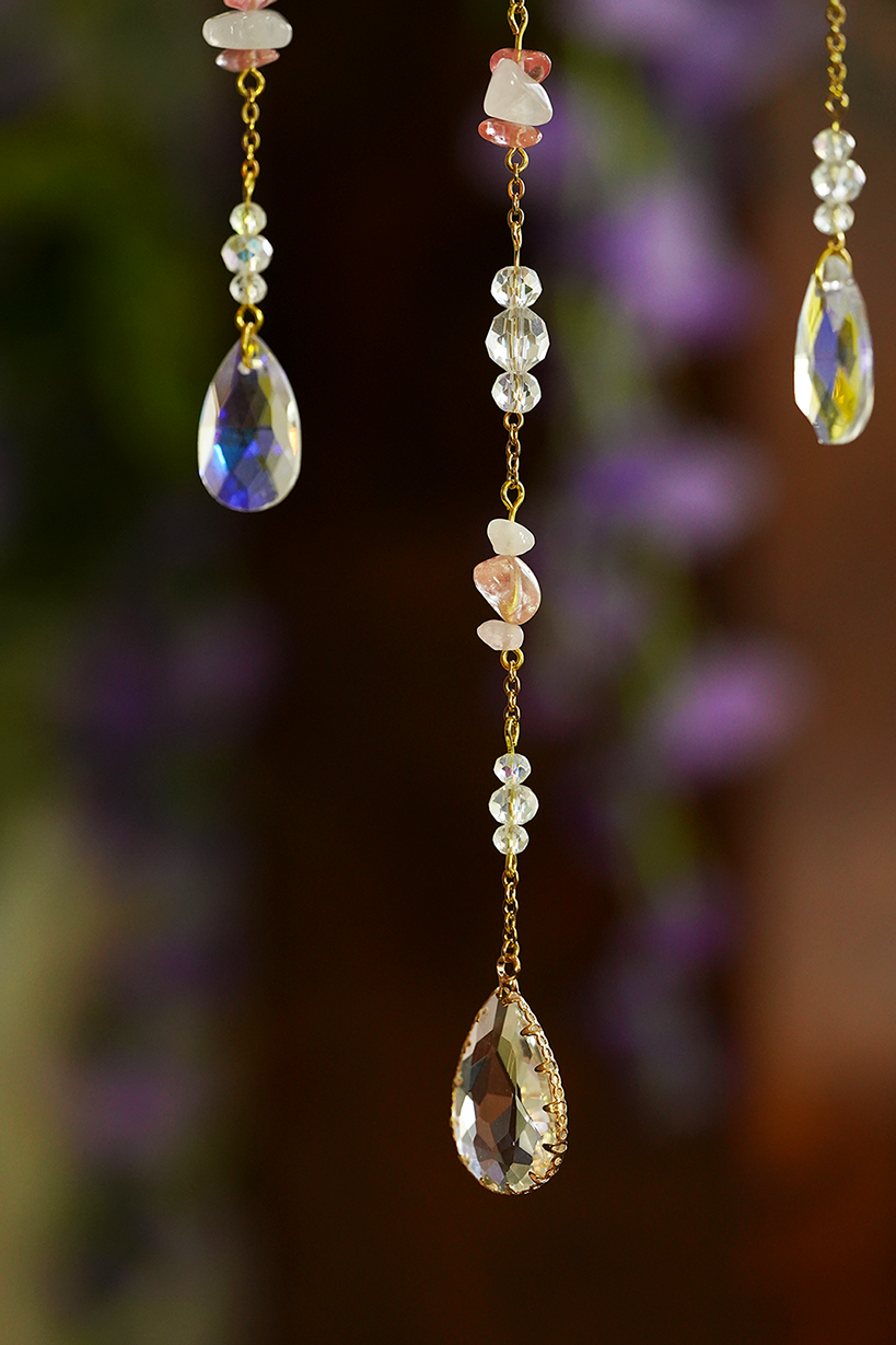 Crystal Crescent Suncatcher - Rose & Strawberry Quartz