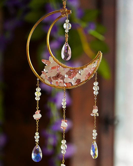 Crystal Crescent Suncatcher - Rose & Strawberry Quartz