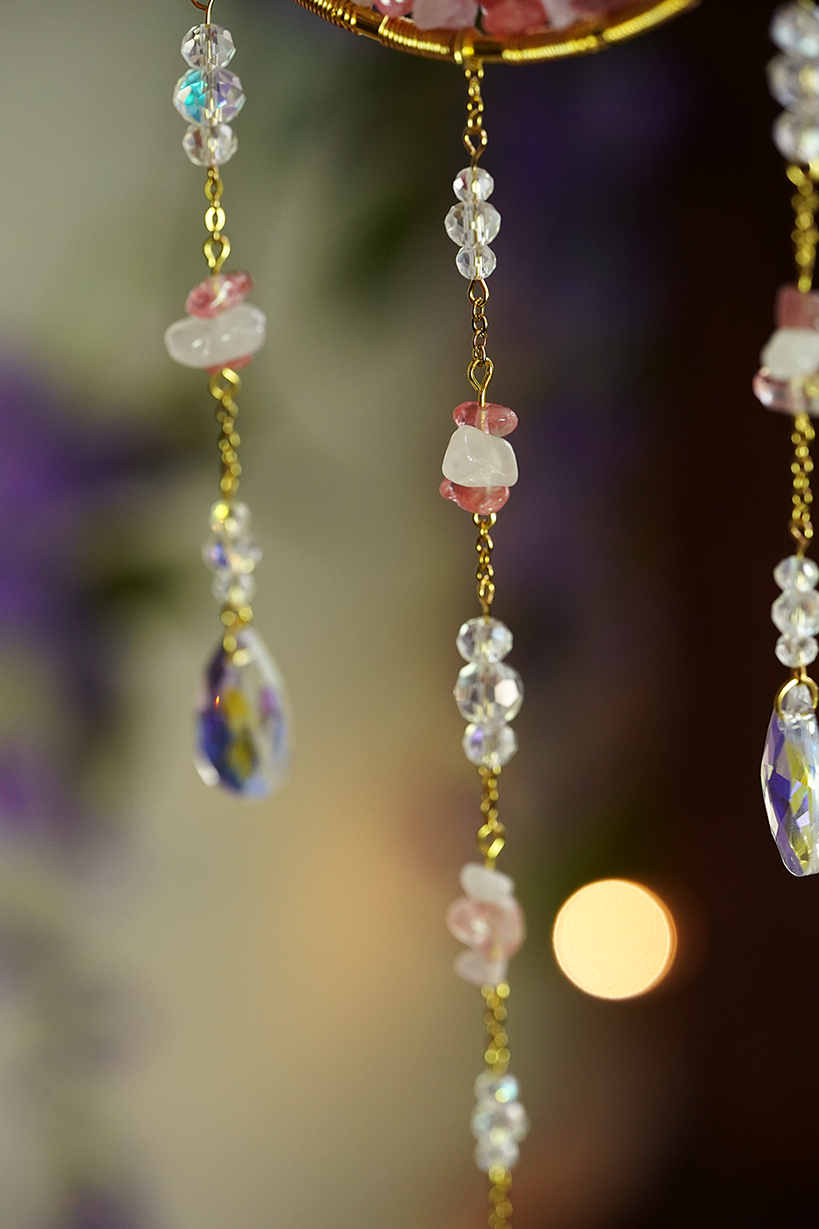 Crystal Crescent Suncatcher - Rose & Strawberry Quartz