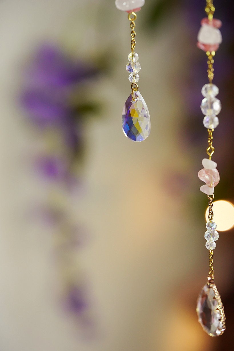 Crystal Crescent Suncatcher - Rose & Strawberry Quartz