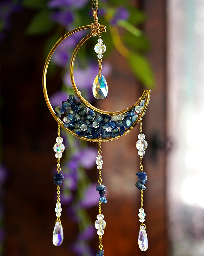 Crystal Crescent Suncatcher - Lapis Lazuli