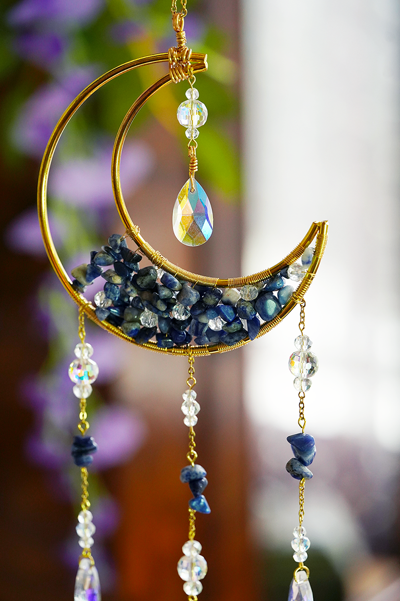 Crystal Crescent Suncatcher - Lapis Lazuli