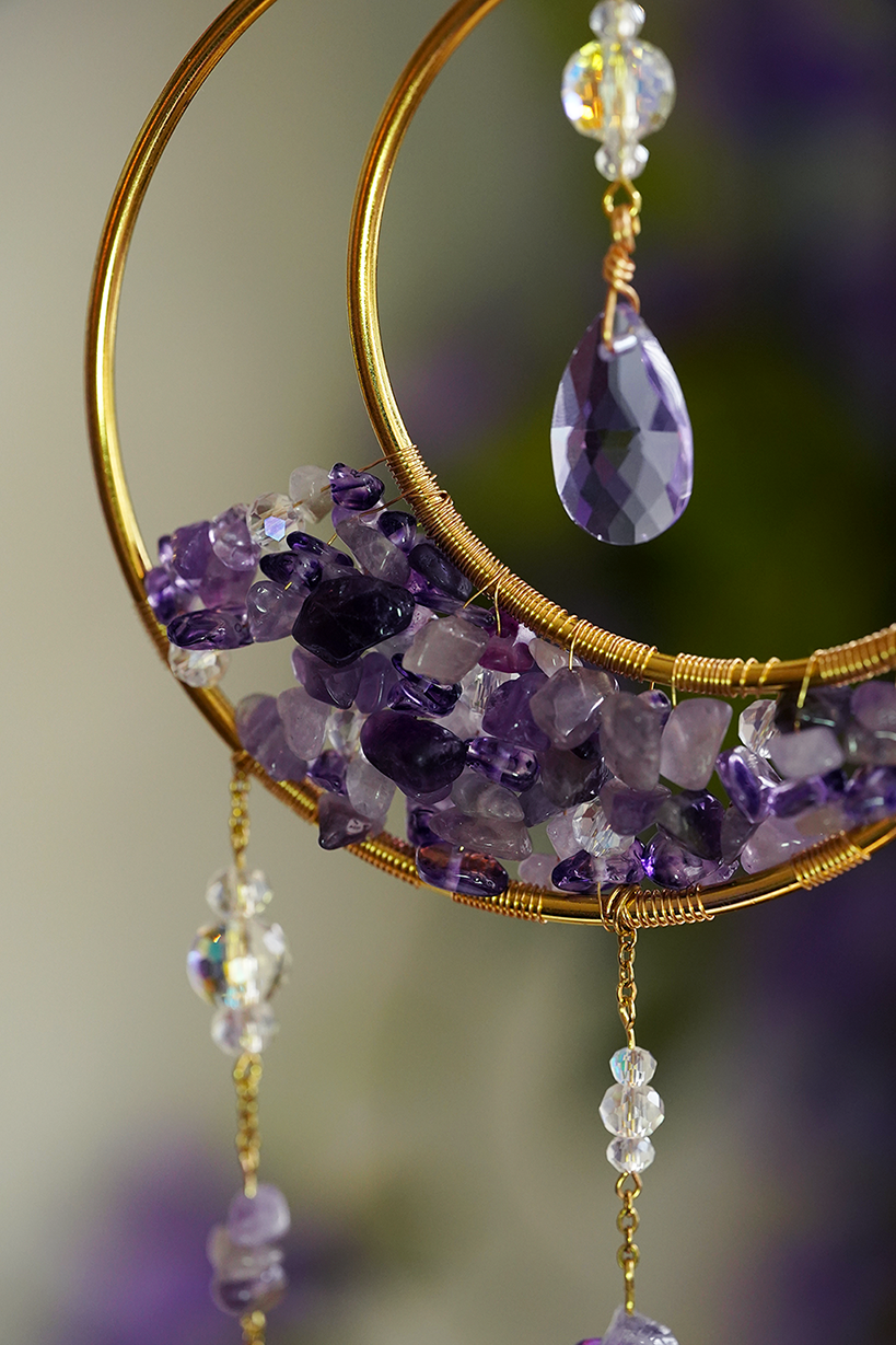 Crystal Crescent Suncatcher - Amethyst & Fluorite
