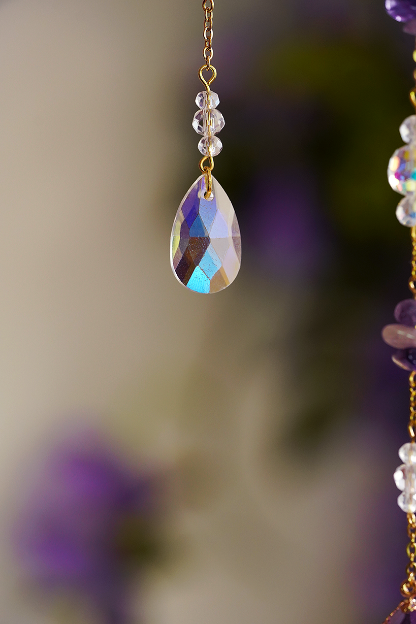 Crystal Crescent Suncatcher - Amethyst & Fluorite