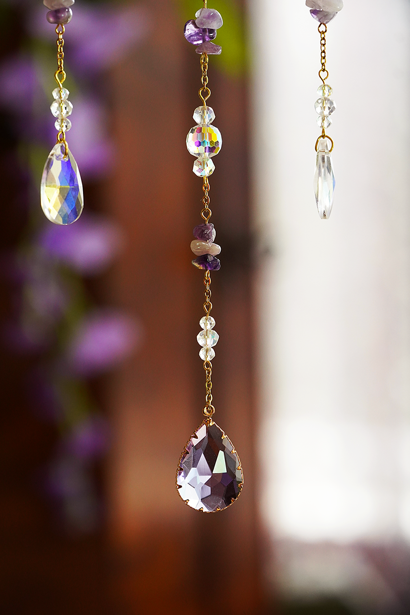 Crystal Crescent Suncatcher - Amethyst & Fluorite